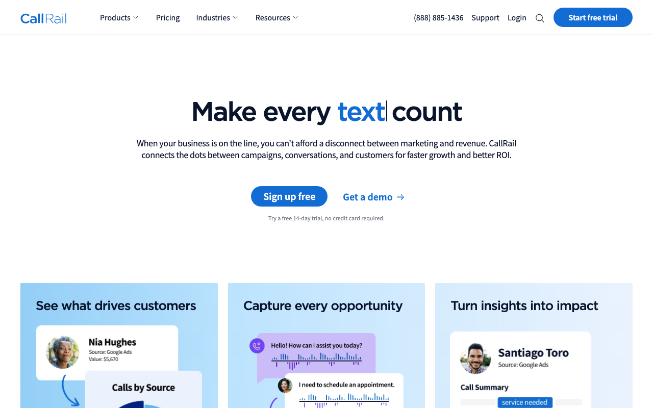 CallRail homepage, call tracking and conversation intelligence