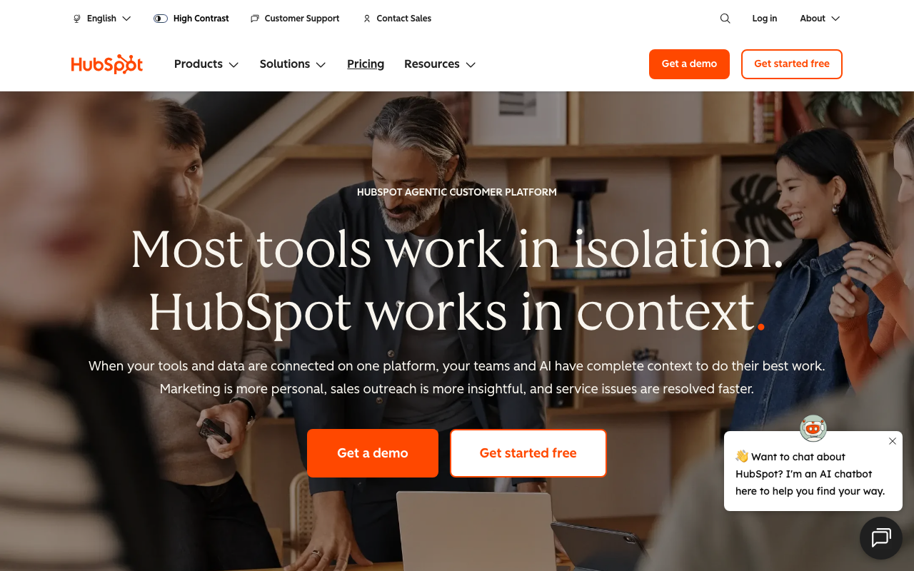 HubSpot homepage screenshot